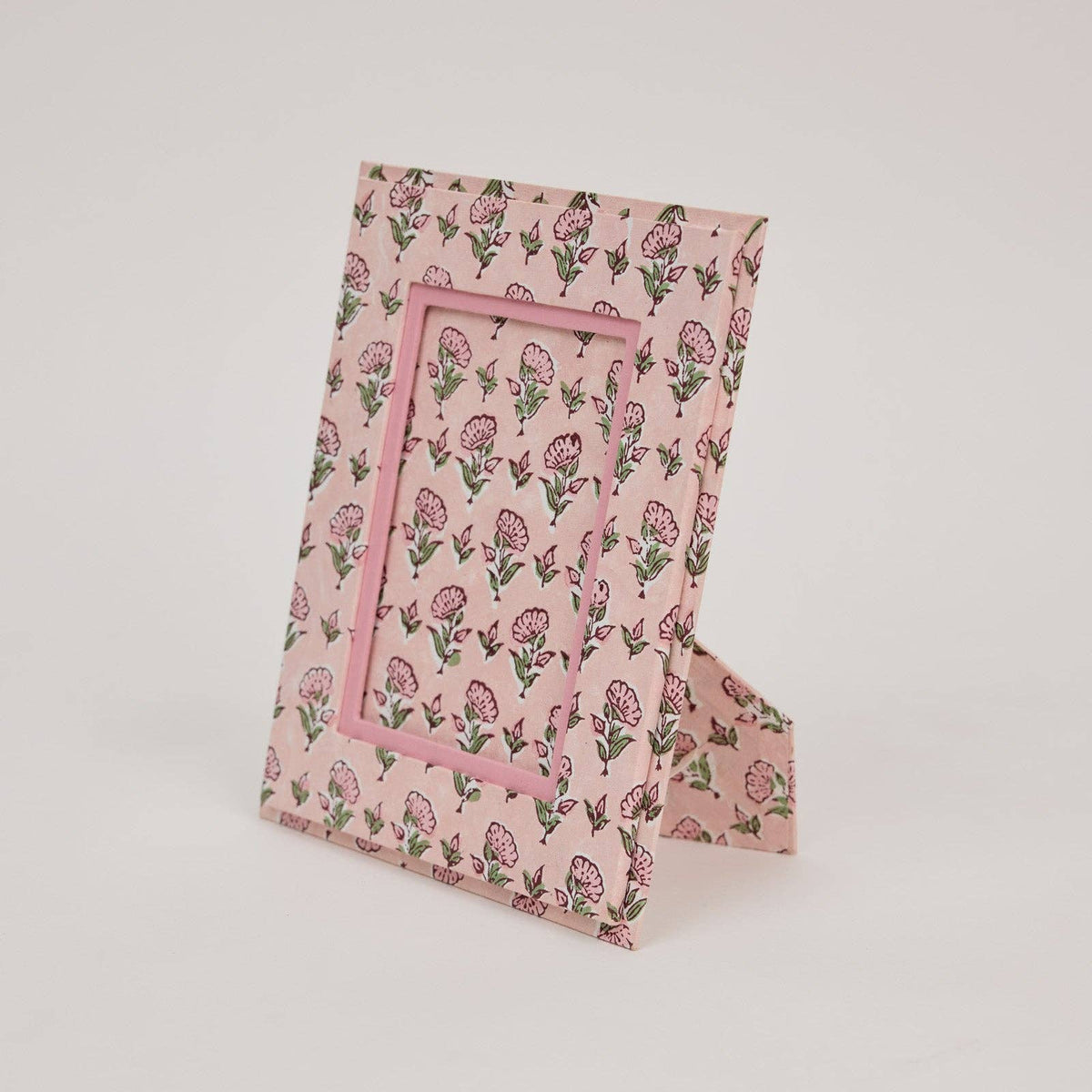 hand block print picture frame 4x6 ditsy floral blush recycled cotton paper India