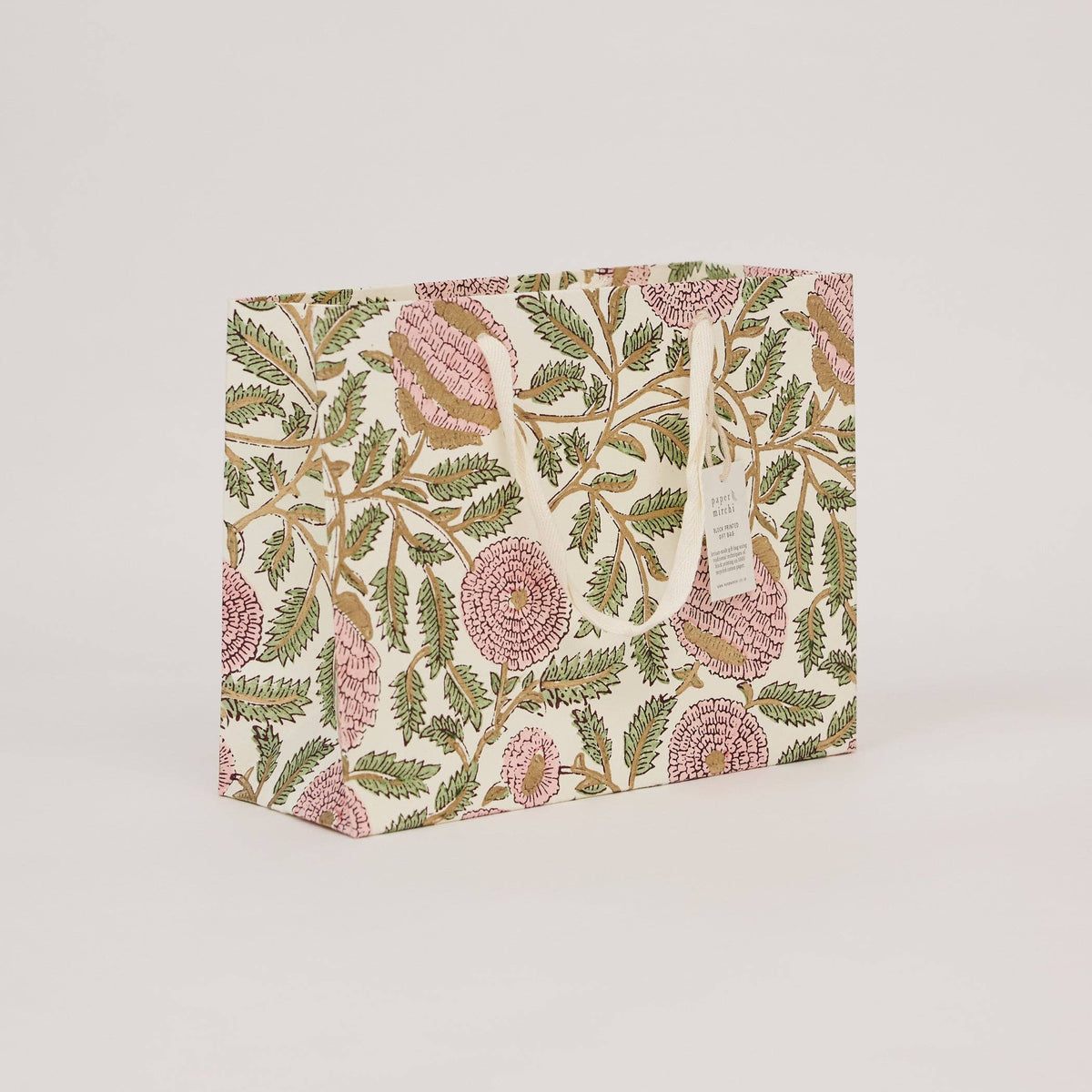 hand block print gift bags medium blush recycled cotton paper Paper Mirchi India