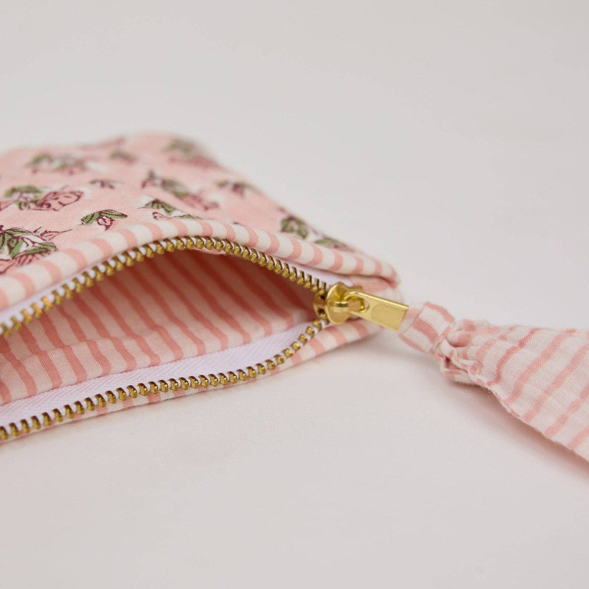 hand block print zipped pouch set organic cotton floral blush India Paper Mirchi