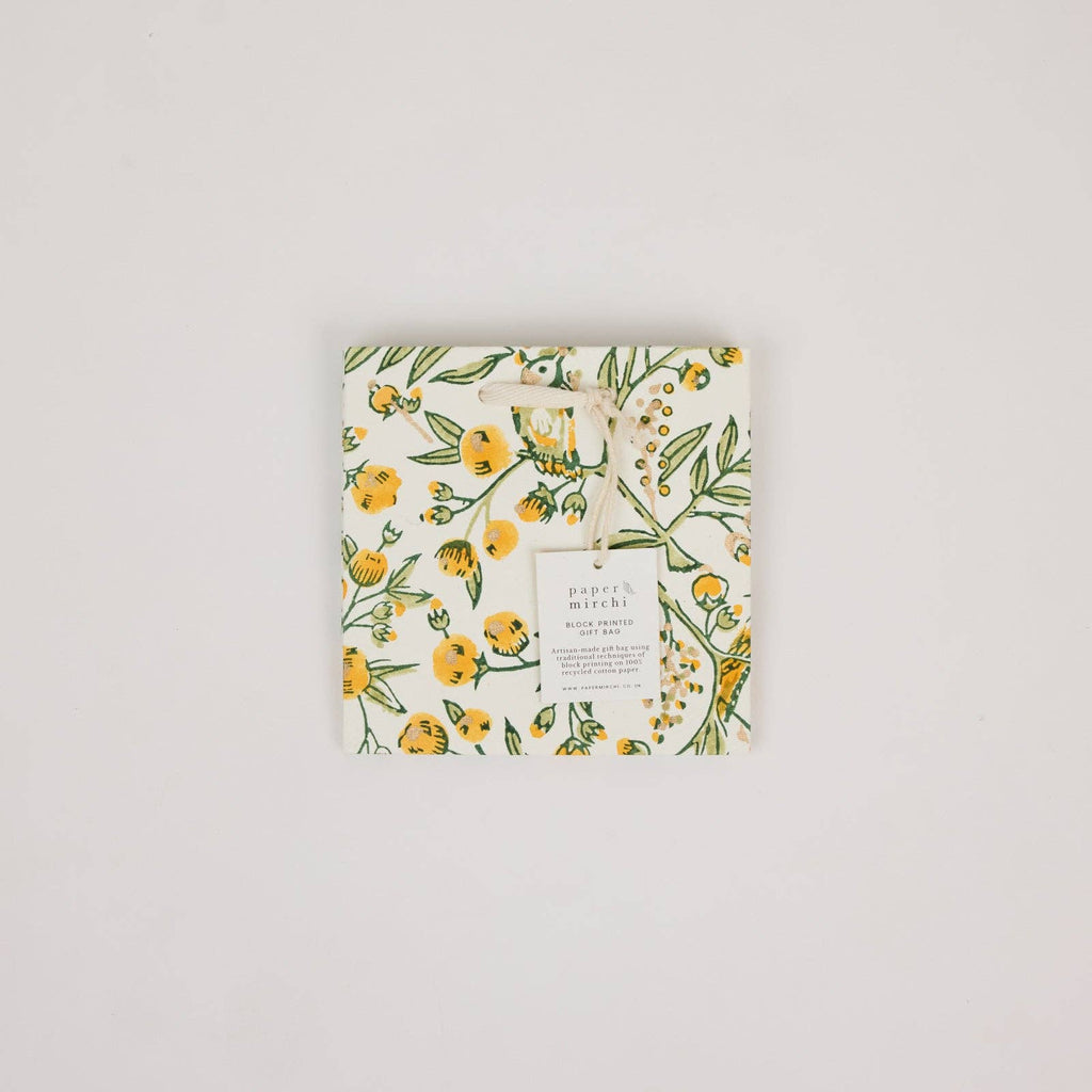 hand block print gift bags small sunshine recycled cotton paper Paper Mirchi India