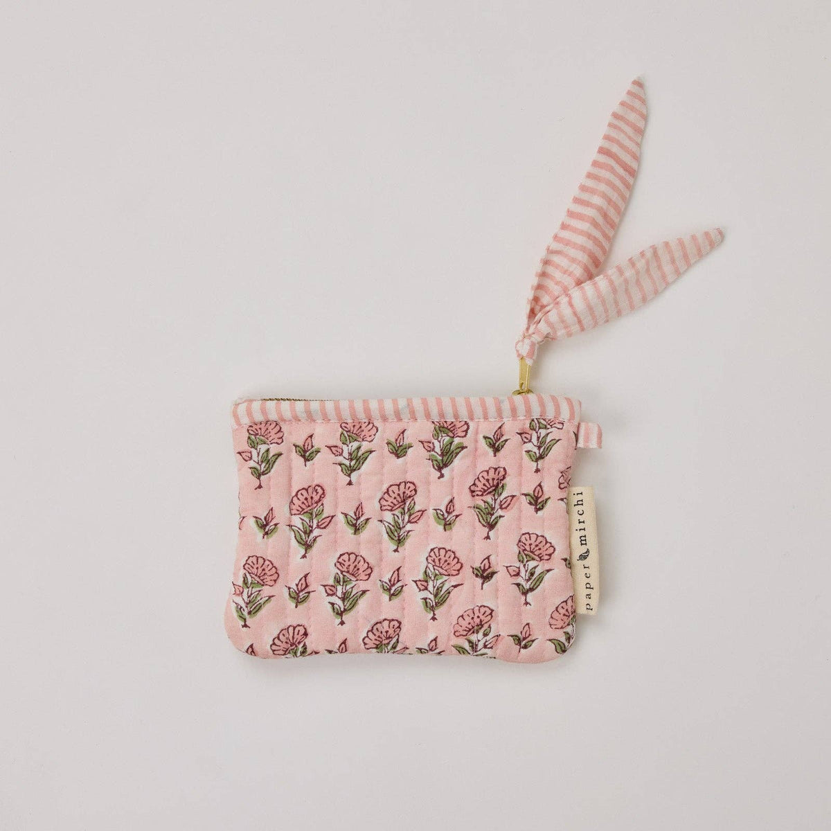 hand block print zipped pouch set organic cotton floral blush India Paper Mirchi