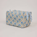 hand block print quilted toiletry bag large trellis indigo organic cotton India