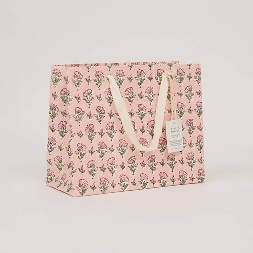 hand block print gift bags medium blush recycled cotton paper Paper Mirchi India