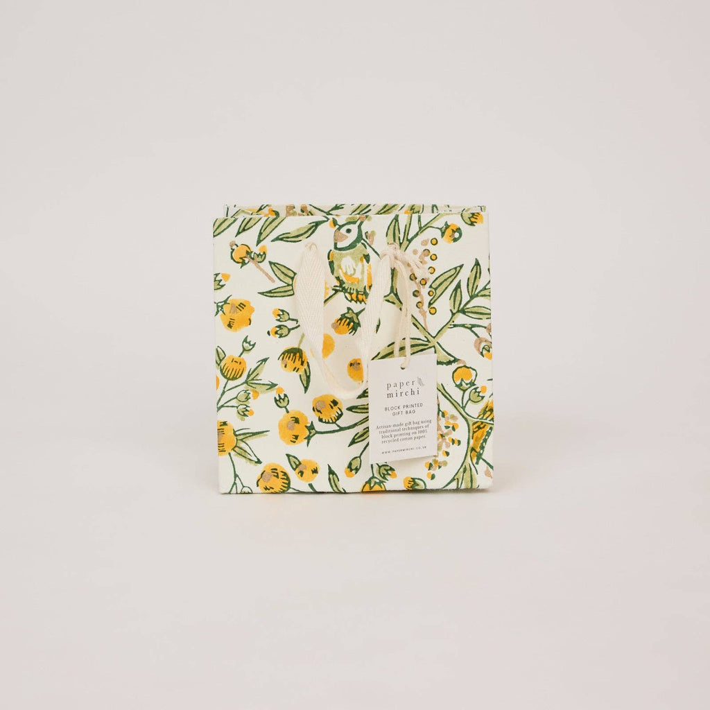 hand block print gift bags small sunshine recycled cotton paper Paper Mirchi India