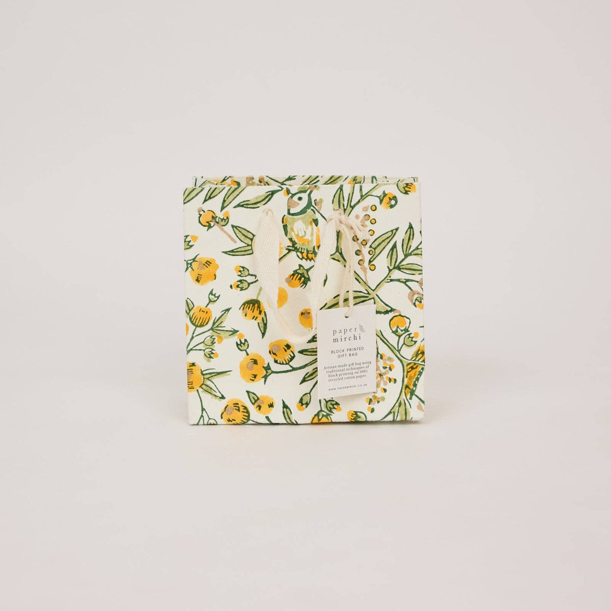 hand block print gift bags small sunshine recycled cotton paper Paper Mirchi India