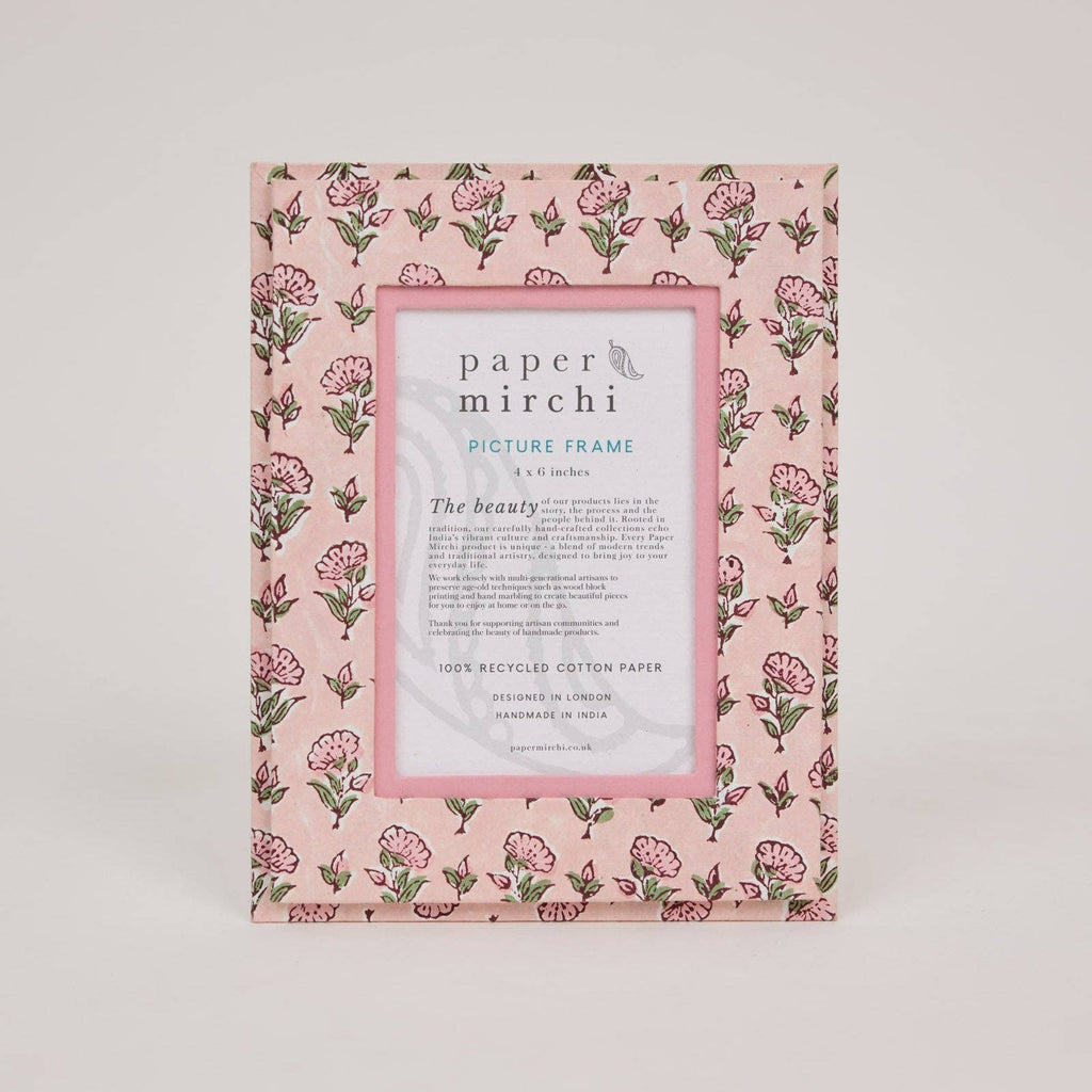hand block print picture frame 4x6 ditsy floral blush recycled cotton paper India