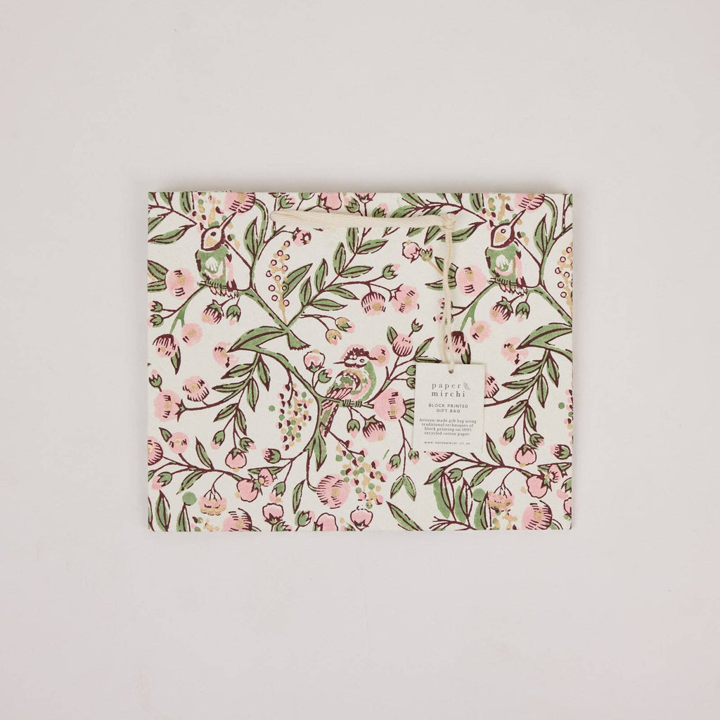 hand block print gift bags medium blush recycled cotton paper Paper Mirchi India