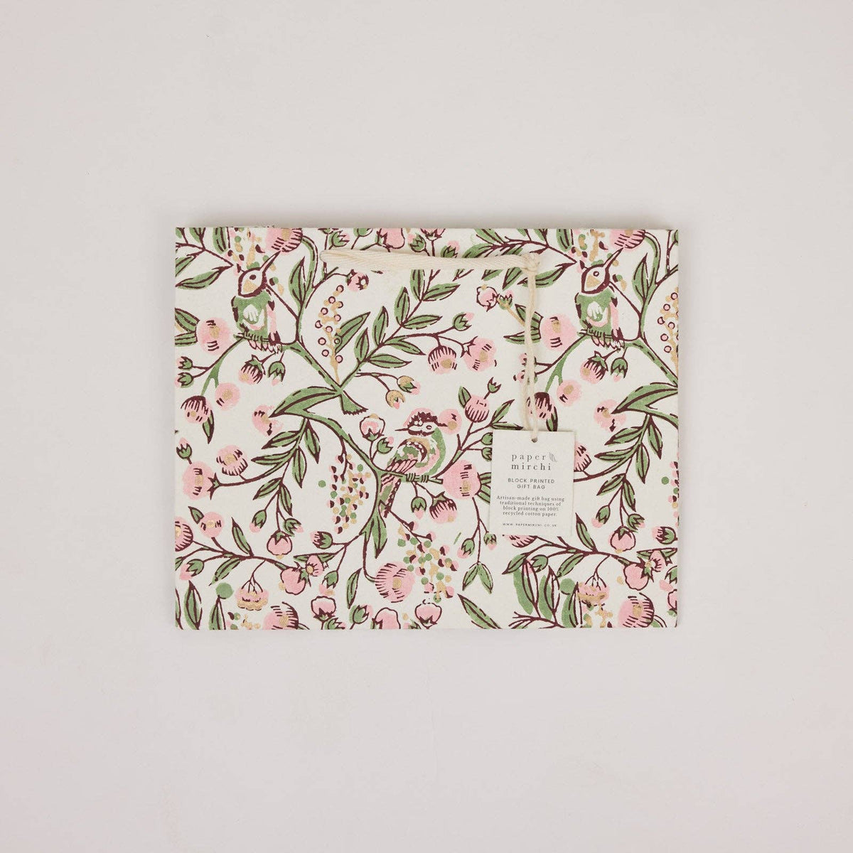 hand block print gift bags medium blush recycled cotton paper Paper Mirchi India