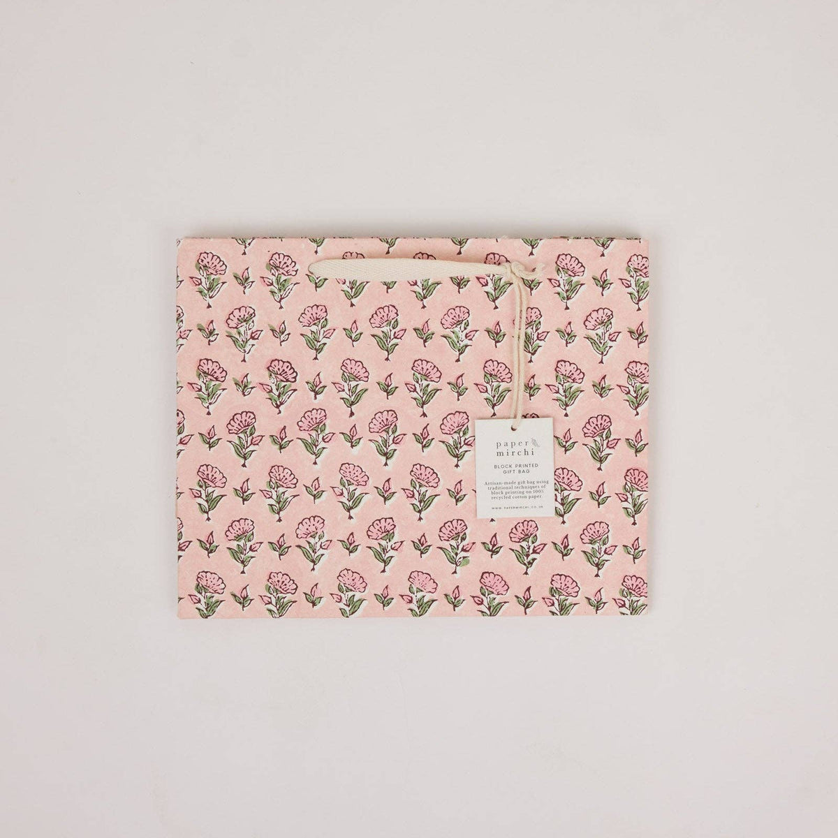 hand block print gift bags medium blush recycled cotton paper Paper Mirchi India