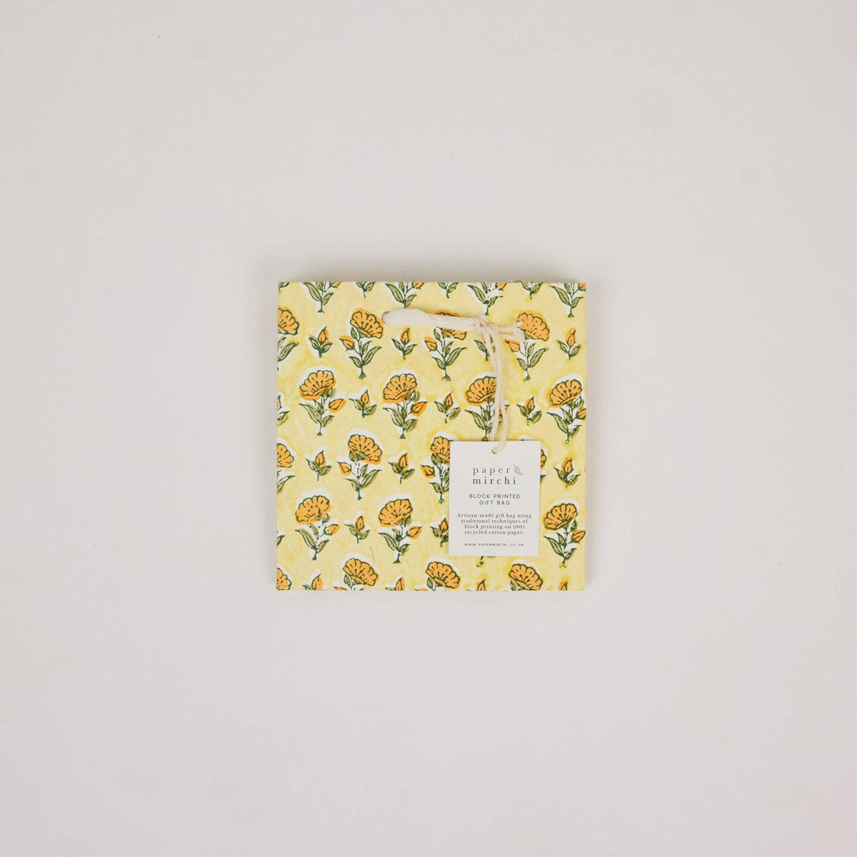 hand block print gift bags small sunshine recycled cotton paper Paper Mirchi India