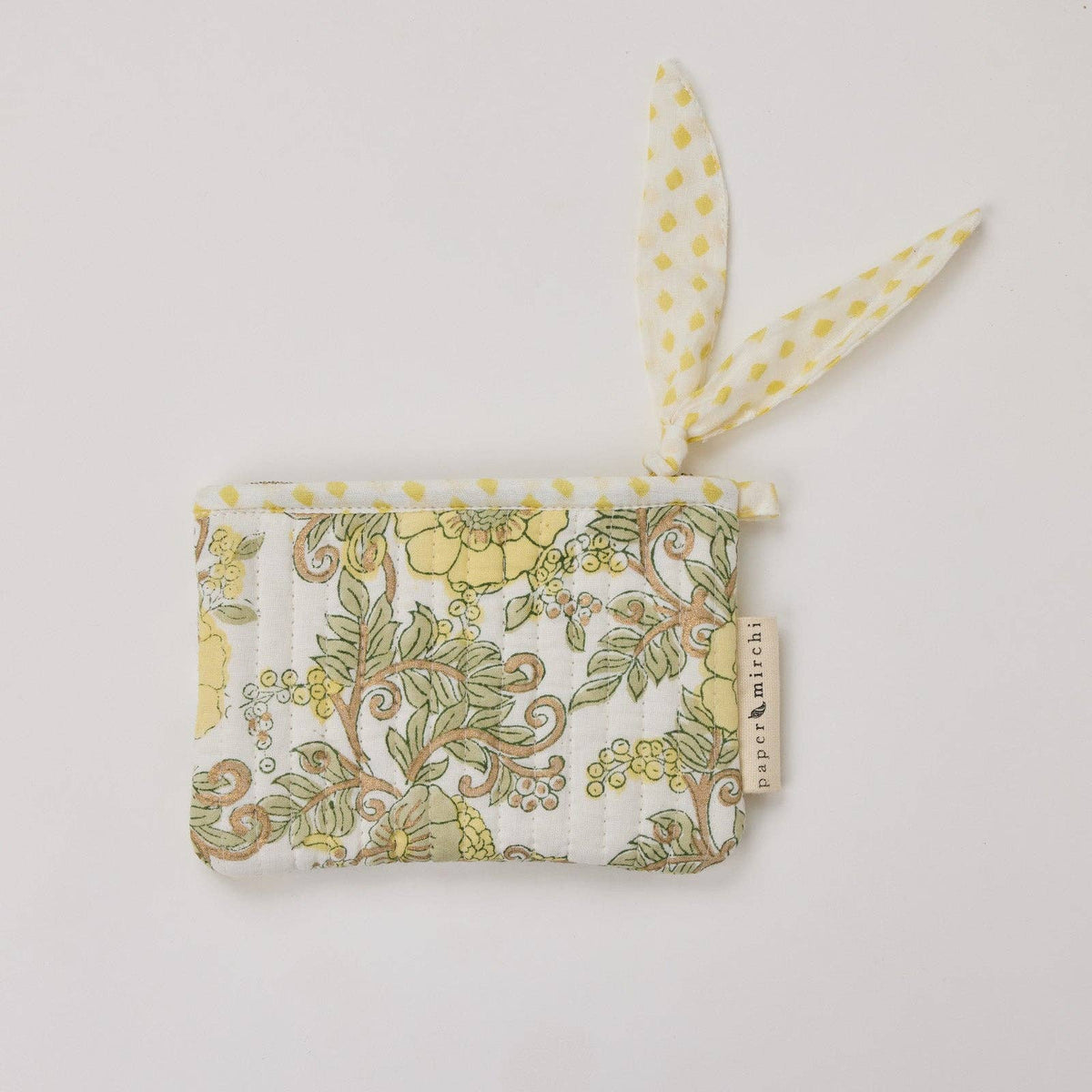 hand block print zipped pouch set organic cotton floral buttercream India Paper Mirchi