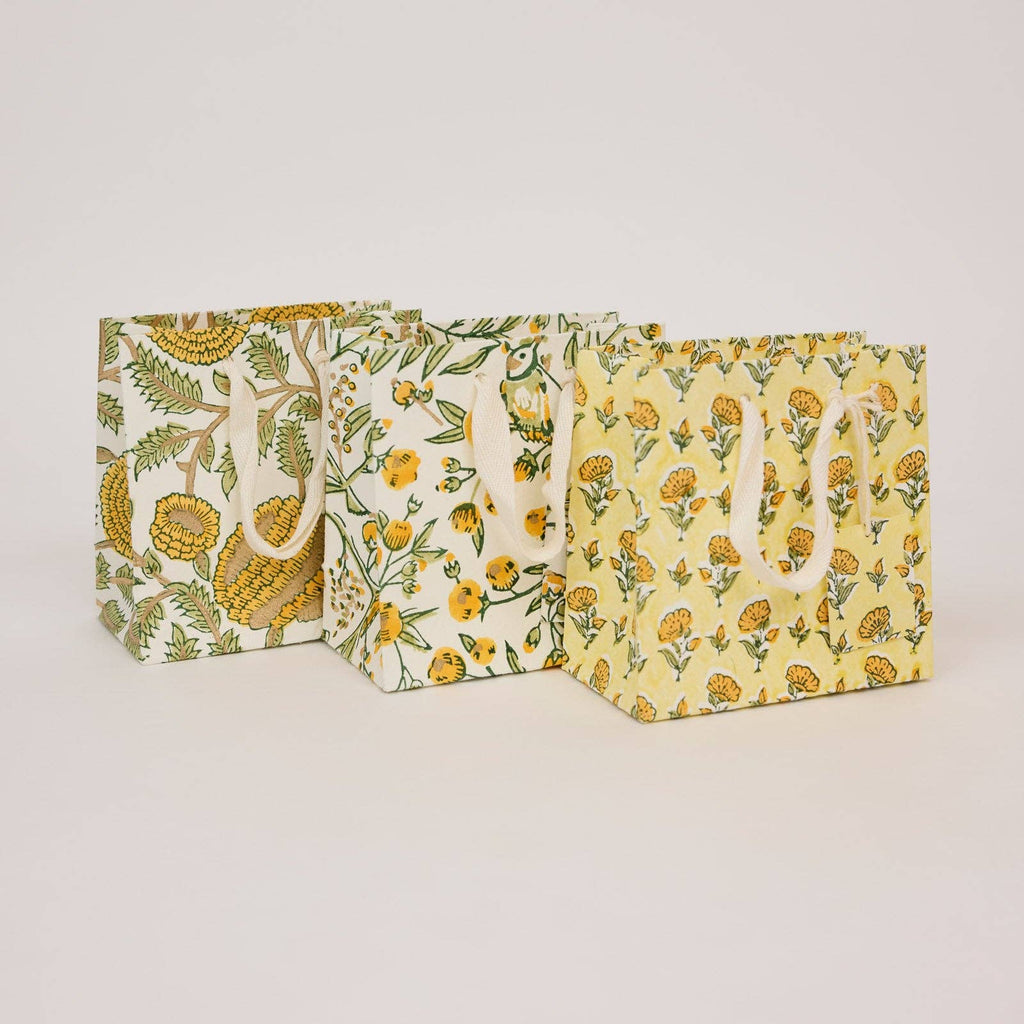 hand block print gift bags small sunshine recycled cotton paper Paper Mirchi India