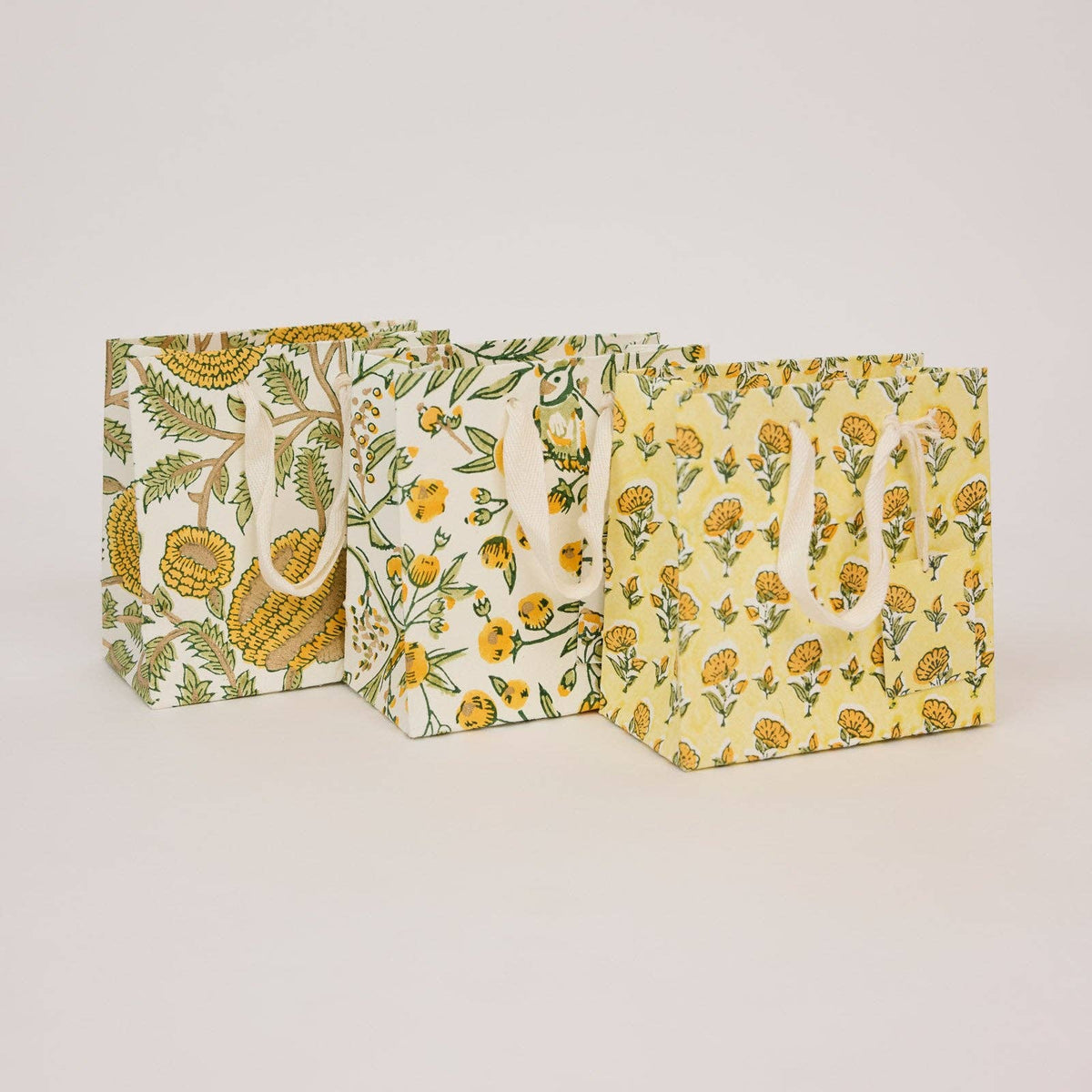 hand block print gift bags small sunshine recycled cotton paper Paper Mirchi India