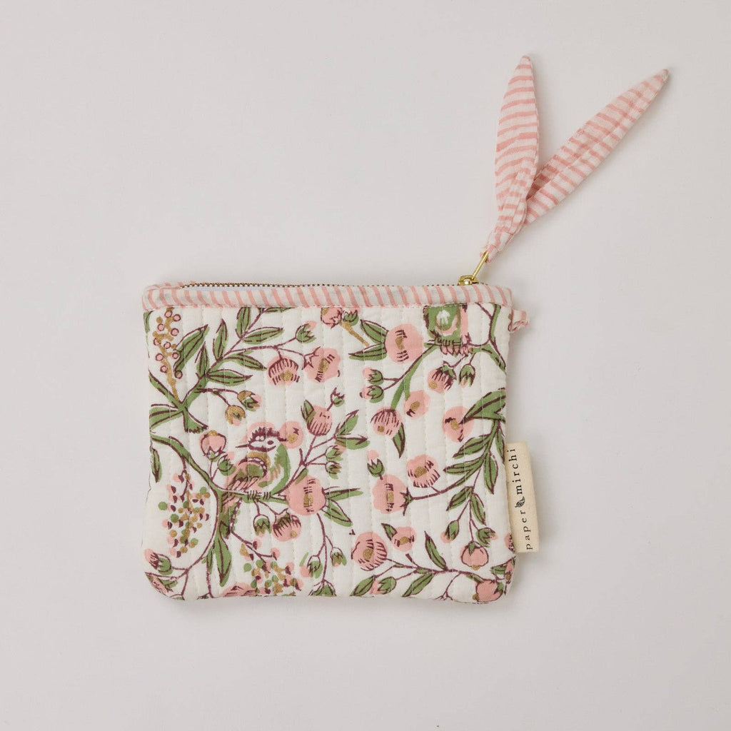 hand block print zipped pouch set organic cotton floral blush India Paper Mirchi