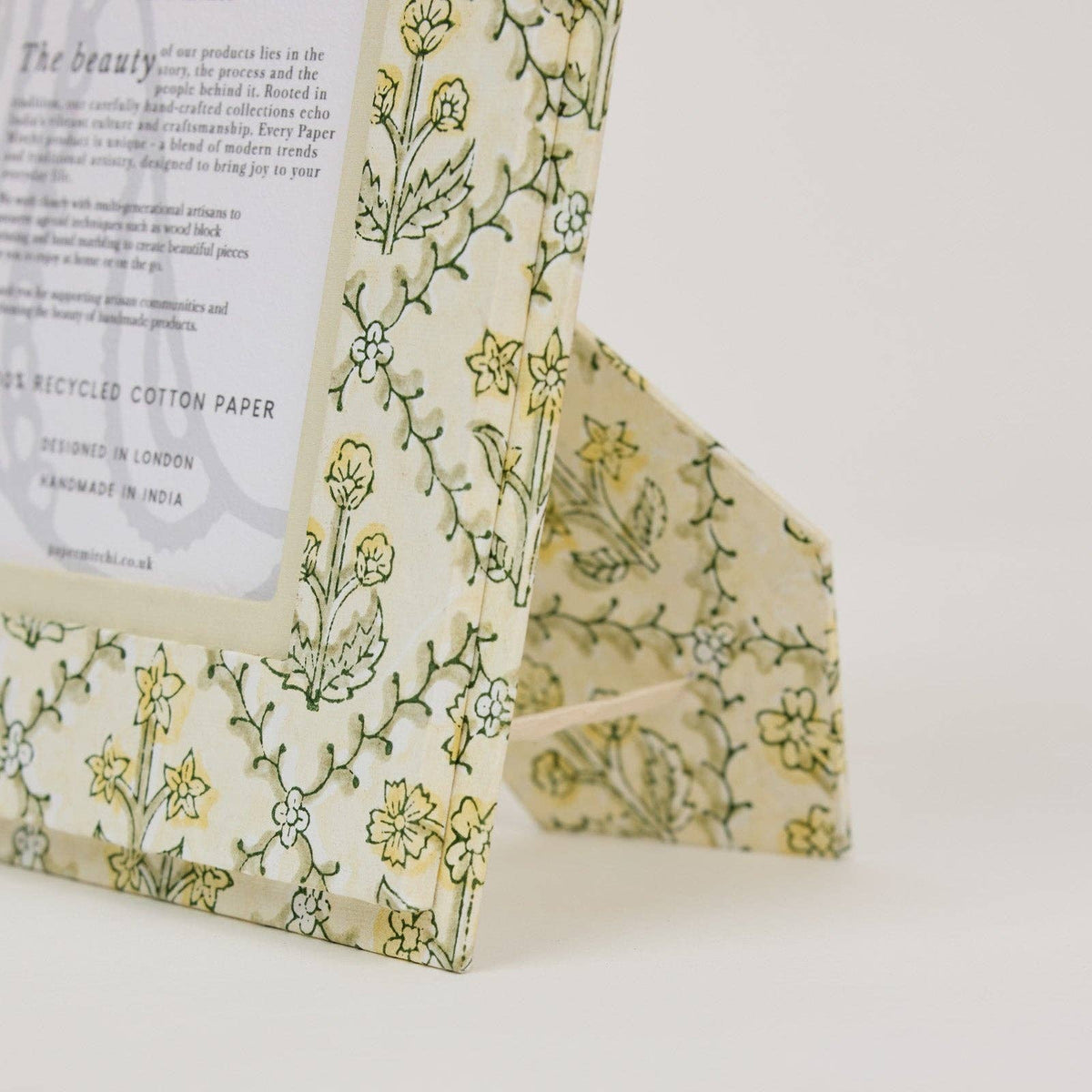 hand block print picture frame 4x6 floral lattice buttercream recycled cotton paper India