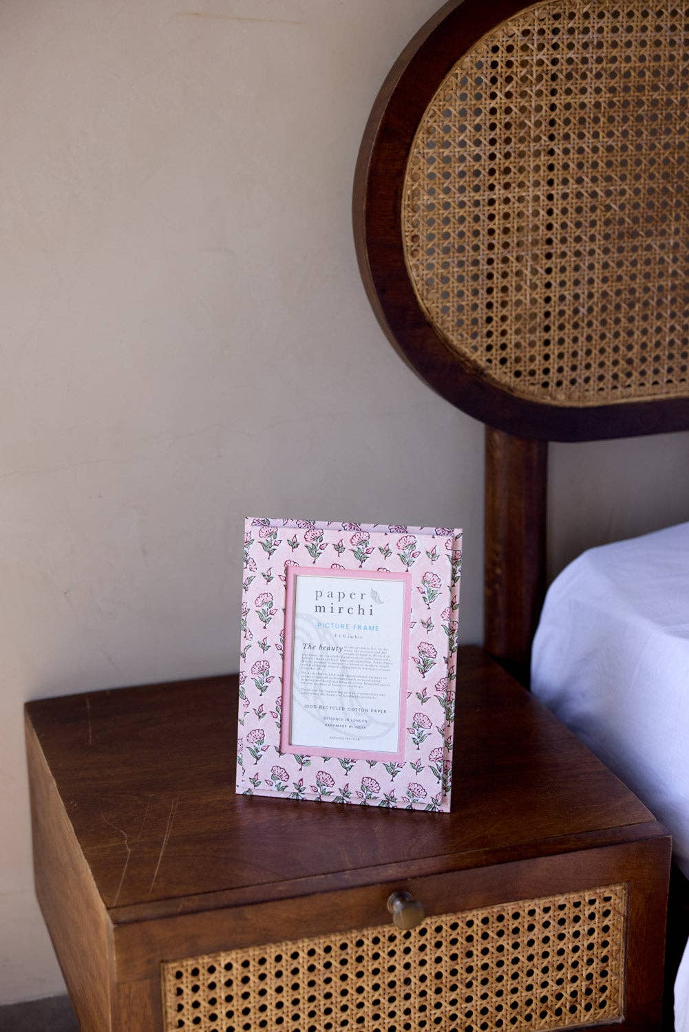 hand block print picture frame 4x6 ditsy floral blush recycled cotton paper India