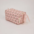 hand block print quilted toiletry bag medium ditsy floral blush organic cotton India