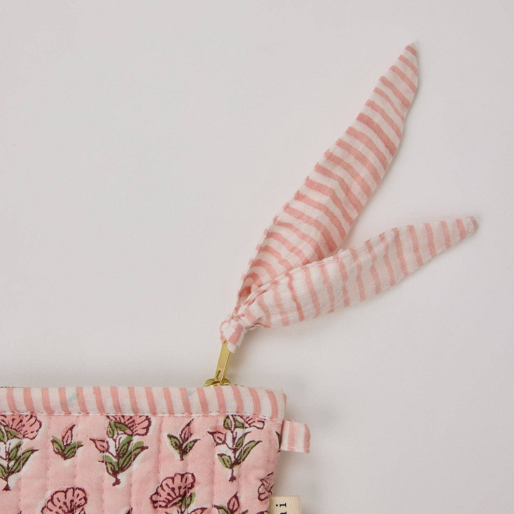 hand block print zipped pouch set organic cotton floral blush India Paper Mirchi