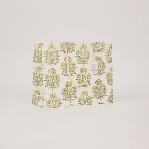 hand block print gift bags large buttercream recycled cotton paper Paper Mirchi India