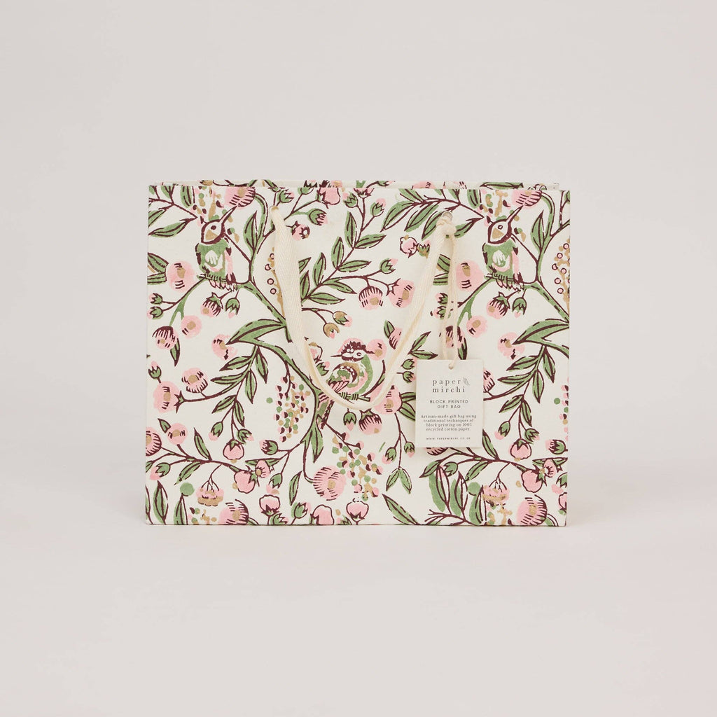 hand block print gift bags medium blush recycled cotton paper Paper Mirchi India
