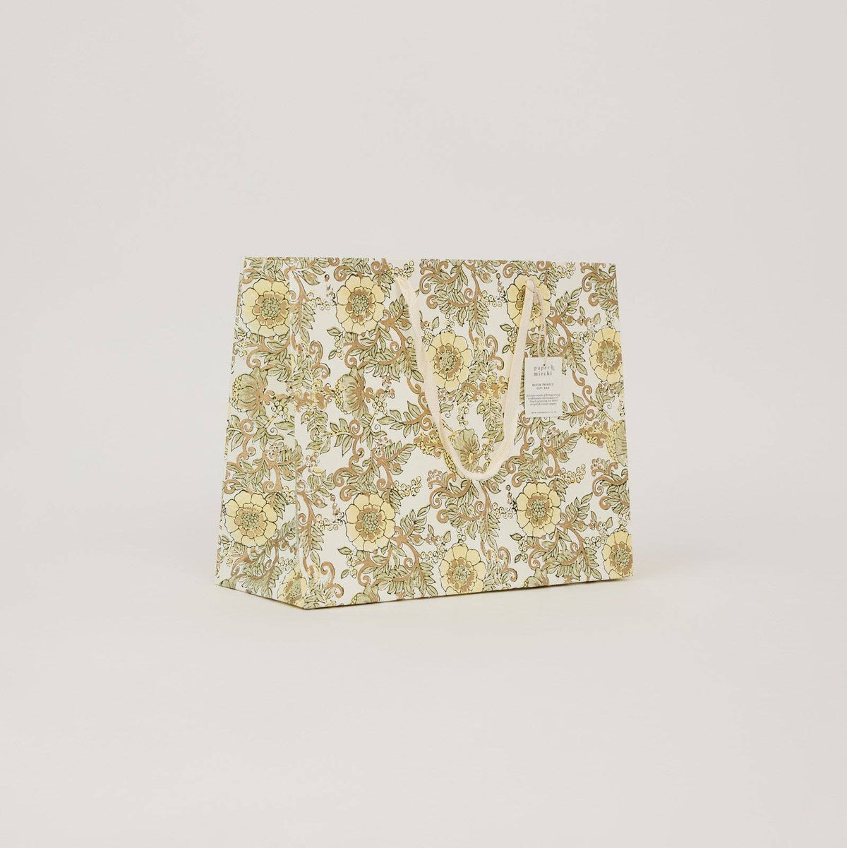 hand block print gift bags large buttercream recycled cotton paper Paper Mirchi India