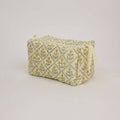 hand block print quilted toiletry bag large floral lattice buttercream organic cotton