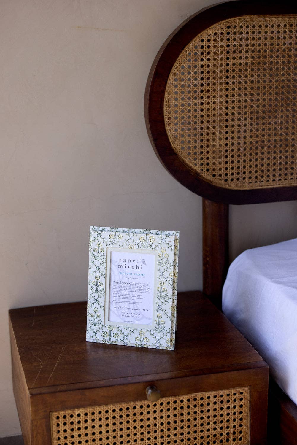 hand block print picture frame 4x6 floral lattice buttercream recycled cotton paper India