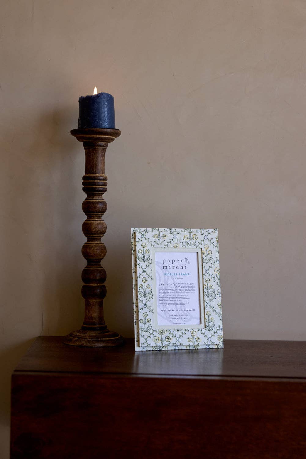 hand block print picture frame 4x6 floral lattice buttercream recycled cotton paper India