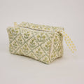 hand block print quilted toiletry bag medium floral lattice buttercream organic cotton