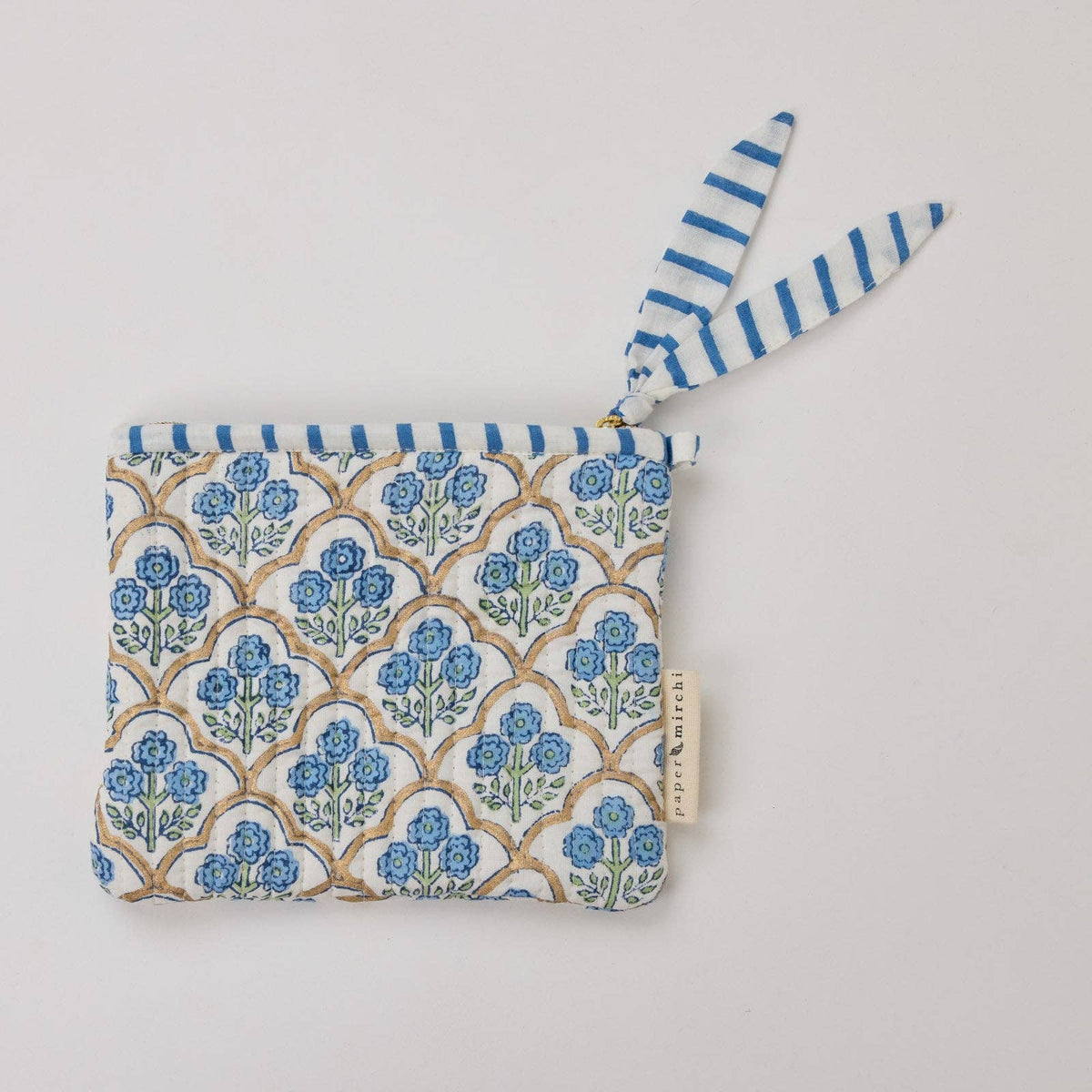 hand block print zipped pouch set organic cotton floral indigo India Paper Mirchi