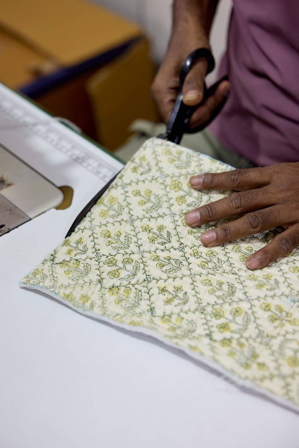 hand block print quilted toiletry bag large floral lattice buttercream organic cotton