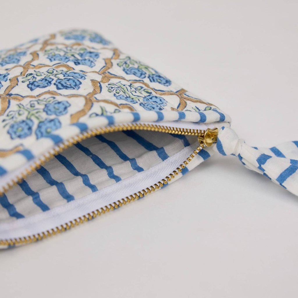 hand block print zipped pouch set organic cotton floral indigo India Paper Mirchi