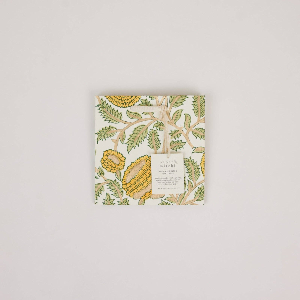 hand block print gift bags small sunshine recycled cotton paper Paper Mirchi India