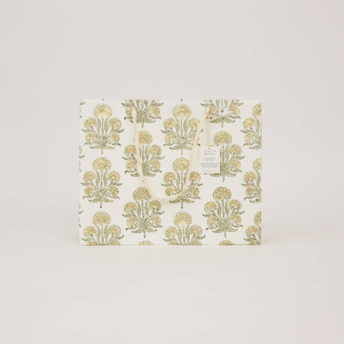 hand block print gift bags large buttercream recycled cotton paper Paper Mirchi India