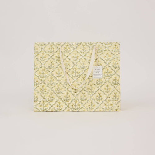 hand block print gift bags large buttercream recycled cotton paper Paper Mirchi India