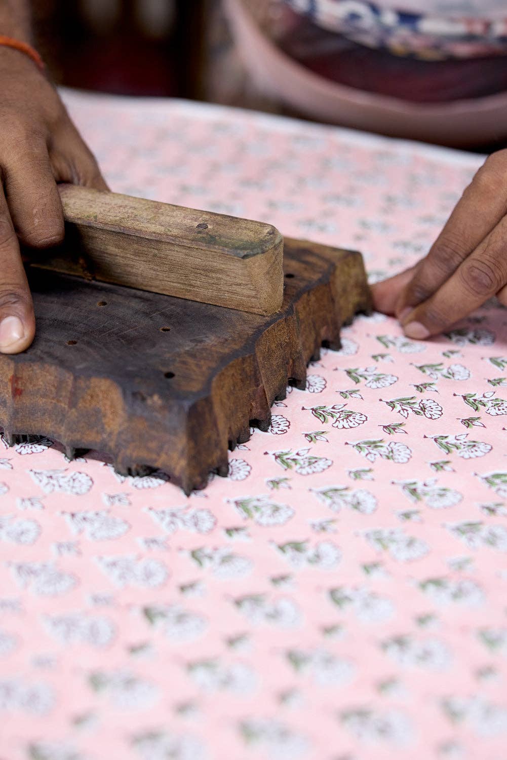 hand block print gift bags medium blush recycled cotton paper Paper Mirchi India