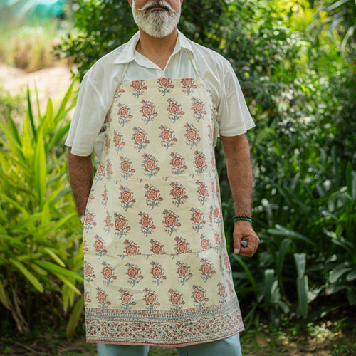 hand block print apron indian rose canvas artisan The Shop India India kitchen