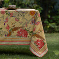 hand block print tablecloth bird motif yellow cotton artisan The Shop India