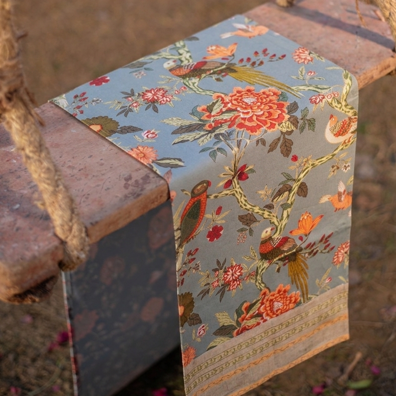 hand block print table runner bird manosque canvas cotton artisan The Shop India India