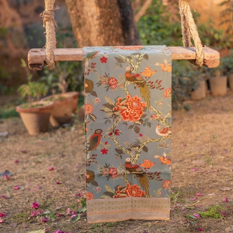 hand block print table runner bird manosque canvas cotton artisan The Shop India India