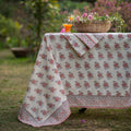hand block print tablecloth extra border indian rose cotton sheeting artisan The Shop India India