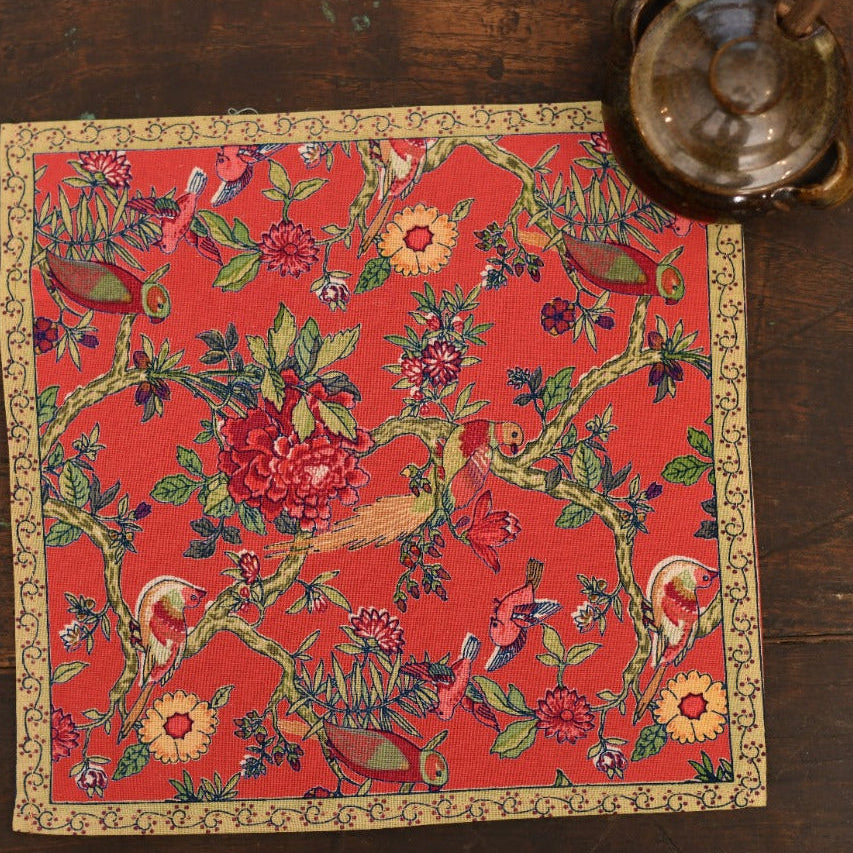hand block print napkin set 6 bird coral cotton artisan The Shop India