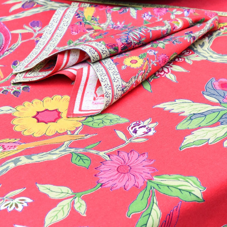 hand block print napkin set 6 bird coral cotton artisan The Shop India