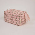 hand block print quilted toiletry bag large ditsy floral blush organic cotton India