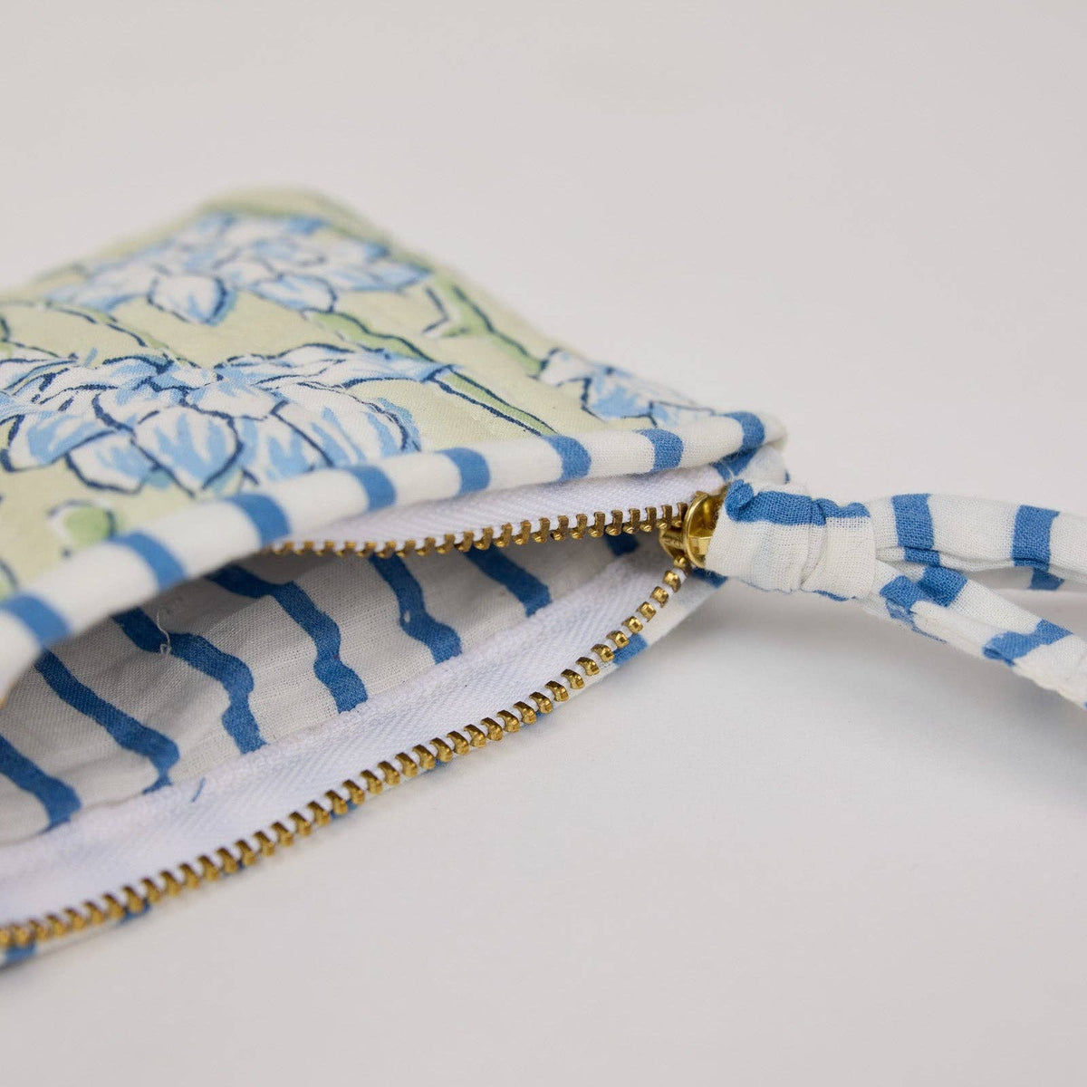 hand block print zipped pouch set organic cotton floral indigo India Paper Mirchi