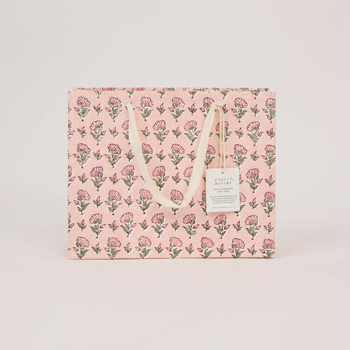 hand block print gift bags medium blush recycled cotton paper Paper Mirchi India