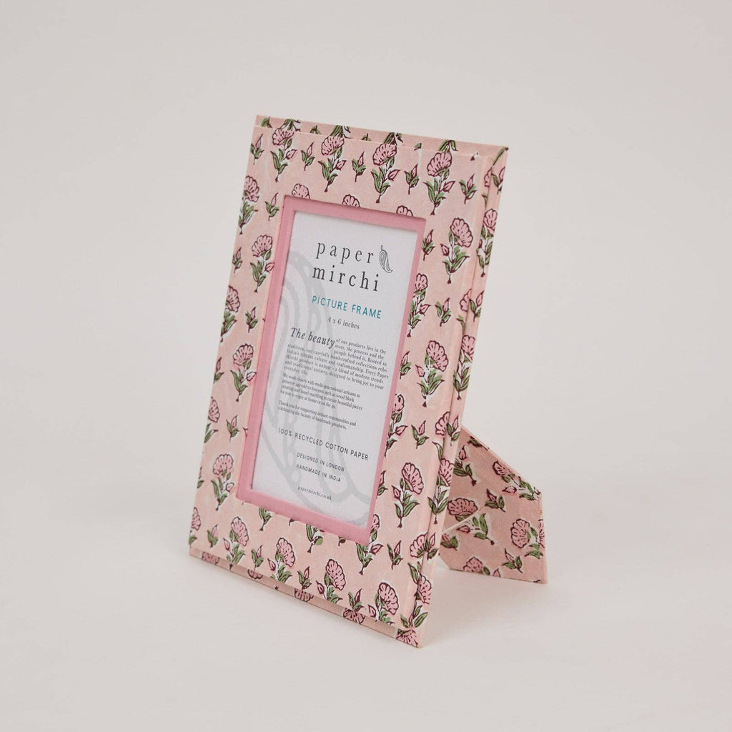 hand block print picture frame 4x6 ditsy floral blush recycled cotton paper India