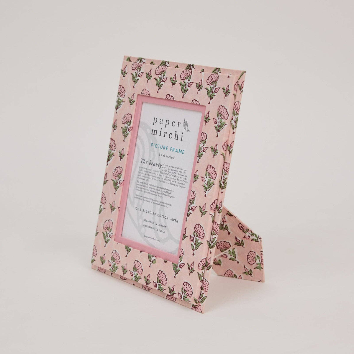 hand block print picture frame 4x6 ditsy floral blush recycled cotton paper India