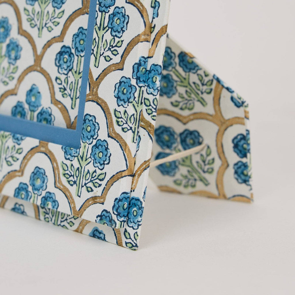 hand block print picture frame 5x7 trellis indigo recycled cotton paper India