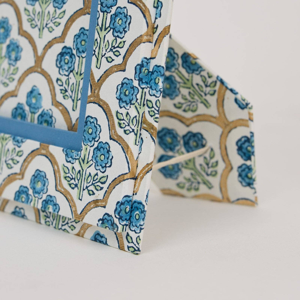 hand block print picture frame 5x7 trellis indigo recycled cotton paper India
